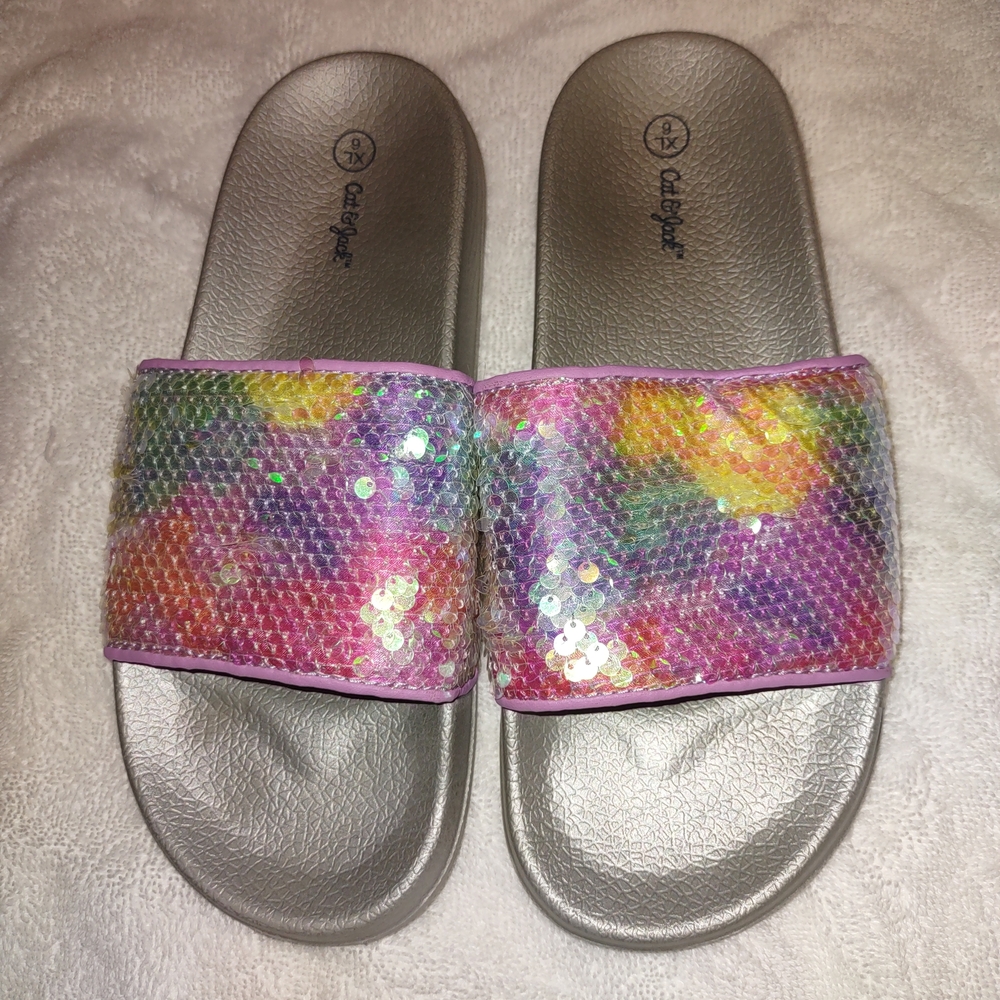 Cat & Jack Sequin Slides. Fits Girls Size 6 or Women's Size 8 Like New